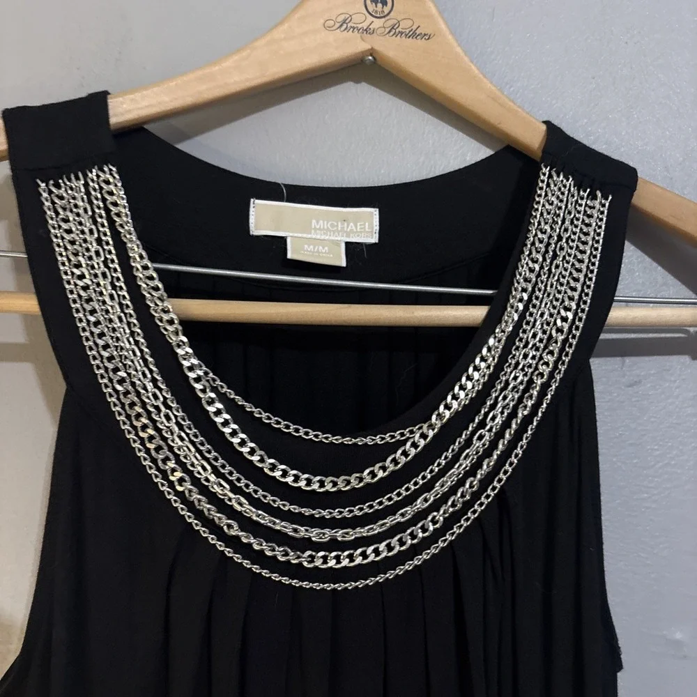 Michael Kors Women's Sz Med Black Tank Dress Tunic Top Silver Chains Black $109